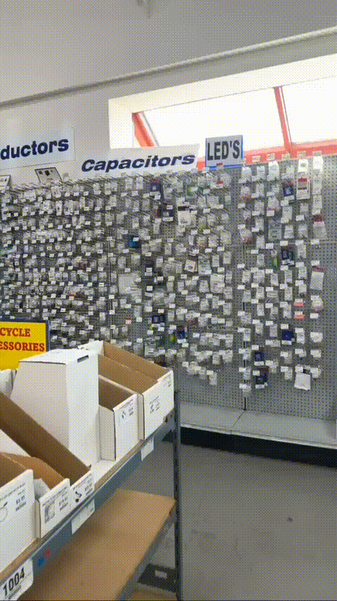 Footage from my visit to an electronics store while sourcing components such as buttons, potentiometers, and wiring for the MIDI controller.`)