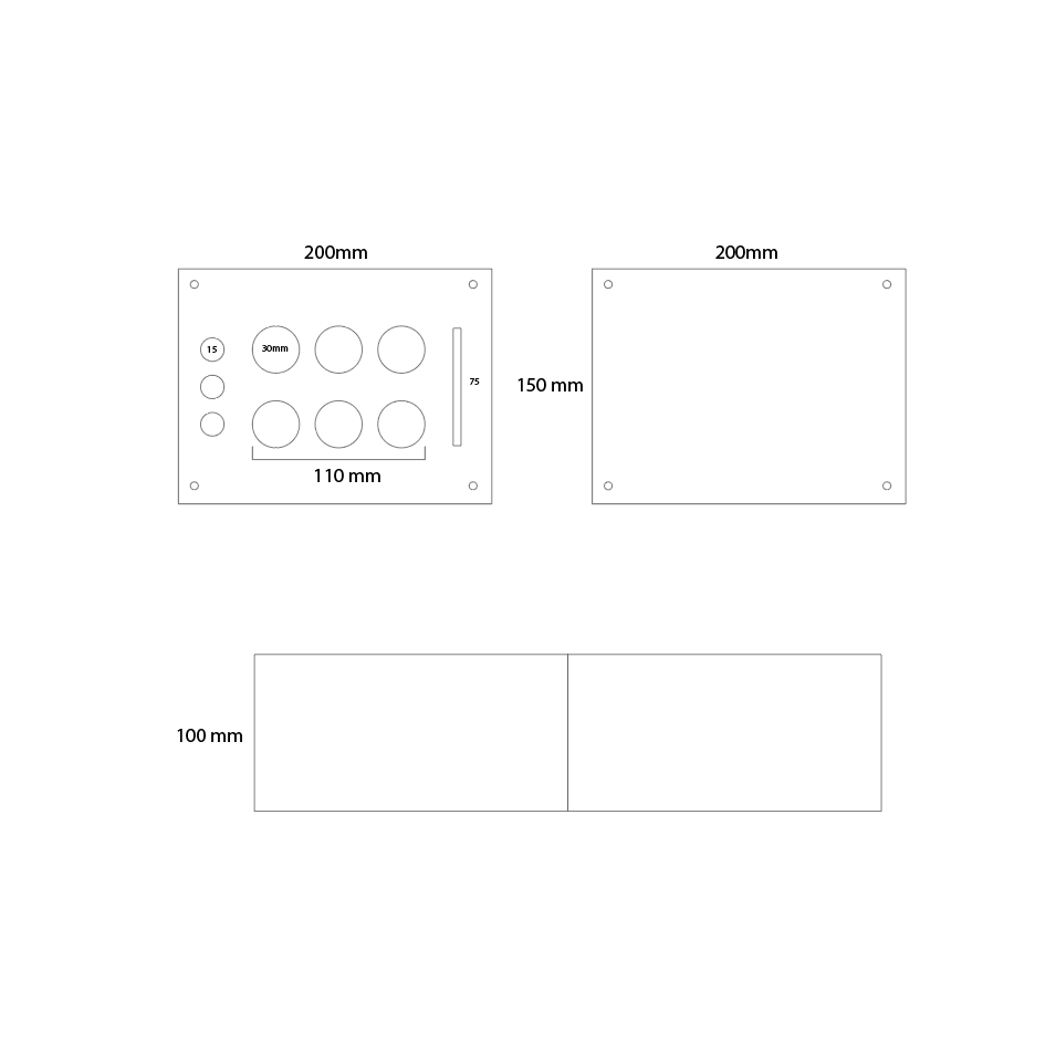 Rough digital layout sketch visualizing the arrangement of 6 buttons, 3 potentiometers, and internal space planning for the MIDI controller box.